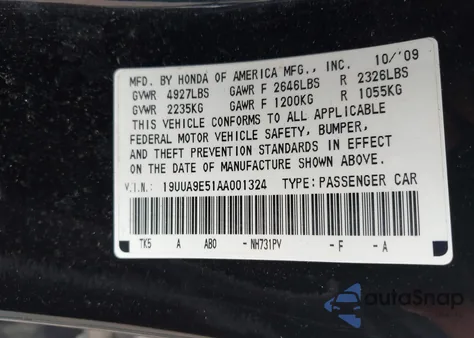 2010 Acura Tl from USA, damaged, VIN 19UUA9E51AA001324